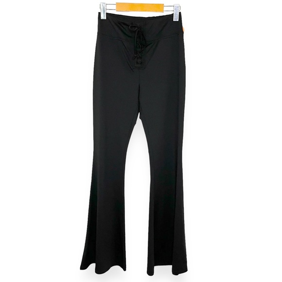 Black Lace Up Flared Leggings Pants - Picture 5 of 10